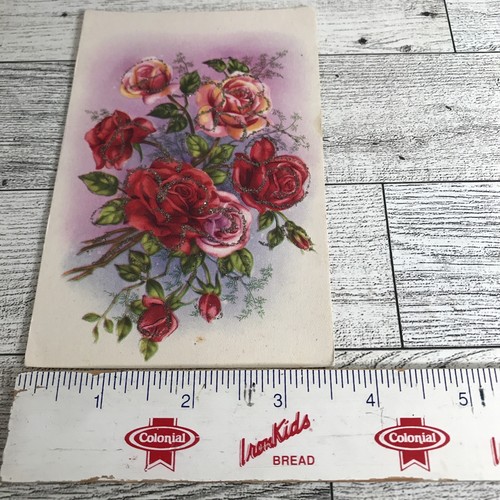 Vintage Floral Rose Post Card Glitter Embellished Ephemera Memorabilia Souvenir - Picture 7 of 8