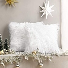 Pack of 2 Faux Fur Throw Pillow Covers Cushion 18" x 18" Pack of 2 White