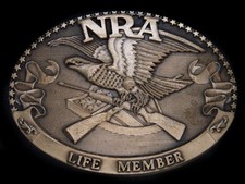 UE09115 NOS VINTAGE 1985 NAT'L RIFLE ASSOC. LIFE MEMBER SOLID BRASS BUCKLE