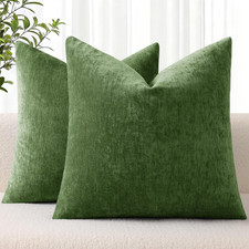 Chenille Moss Green Throw Pillow Covers 18X18 Inch Set of 2, Decorative Soft Cou