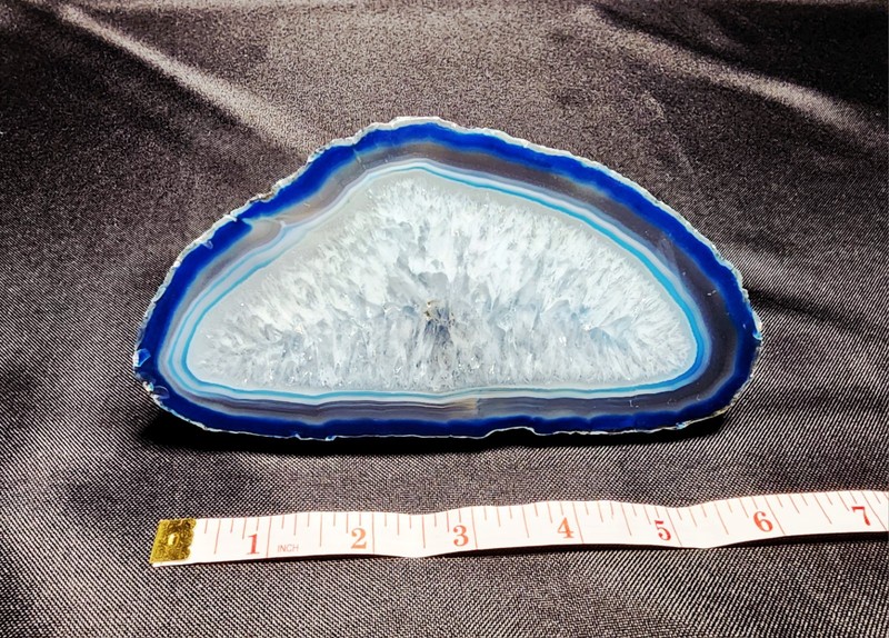 Polished and Dyed Blue Agate Slice with Quartz From Brazil