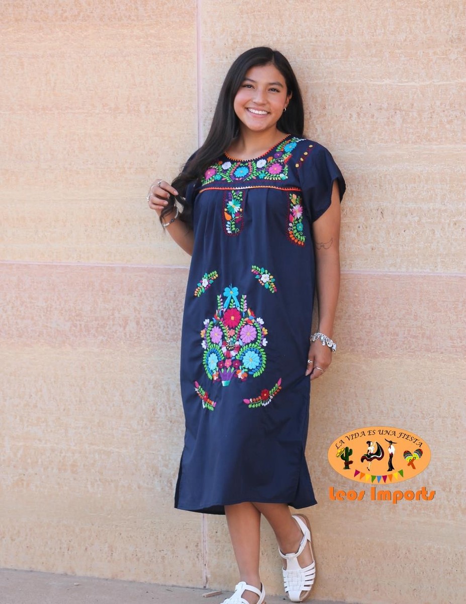 Women's Handmade Puebla Dress Traditional Mexican Embroidered Dress Fiesta, | eBay Women's Handmade Puebla Dress Traditional Mexican Embroidered Dress Fiesta, | eBay