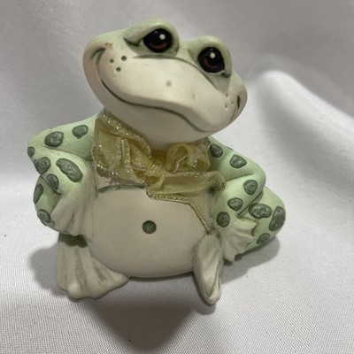 Handmade Ceramic Frog With Ribbon Tie Shelf Sitter