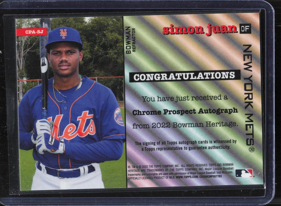 2022 Bowman Heritage Chrome #CPA-SJ Simon Juan Refractor Auto #/99 - Image 2 of 2