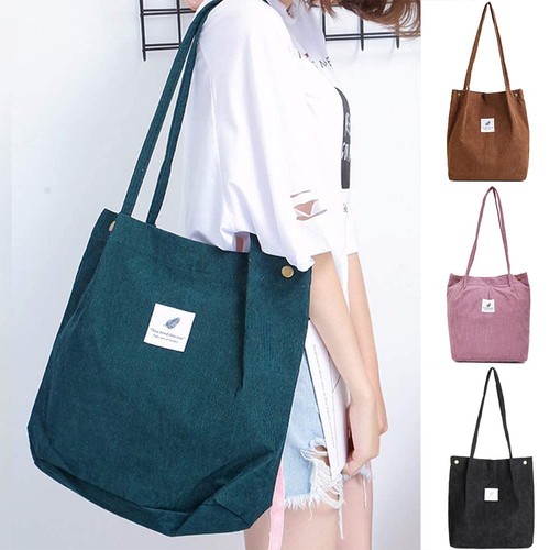 Solid Corduroy Tote Bag Women Fashion Shoulder Handbag Large Shopping Bags Gift