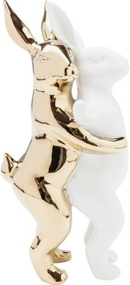 Kare Hugging Rabbits Design Decorative Figurine, White / Gold, Decorative