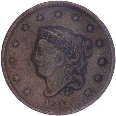 1835 (P) Coronet Large Cent Small 8 Very Good VG See Pics P500