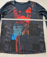 Damen Bluse Shirt Tunika Laura Torelli Größe 44/46  BW 57cm dunkelblau/bunt