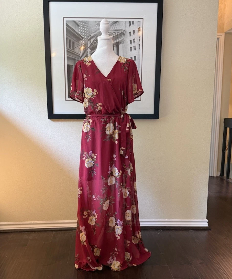 maxi dresses rue21 Rue21 Floral Maxi Dress Navy Pink Purple Small w/ Tan Belt Boho Summer  Spring