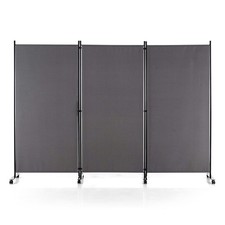 3 Rolling Privacy Screens Freestanding Panel Room Divider on Wheels Grey
