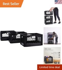 Rectangular Plastic Milk Crate Storage Tote with Handles, 24-Quart Stackable ...