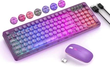 Purple Light Up Wireless Keyboard & Mouse Combo, Rechargeable RGB Backlit, 15