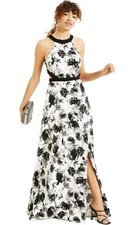 Women's Black Slitted Gown Floral Sleeveless Halter Full-Length Dress Size 5 (O7