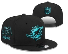 Miami Dolphins Black Snapback Hat | Teal Embroidered Dolphin Logo Adjustable Cap