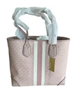 Michael Kors Eva Large Logo Stripe Tote Light Pink Shoulder Bag w/Pouch - NEW