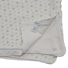 VTG Ralph Lauren Baby Girl Cotton Floral Receiving Swaddle Blanket White Blue