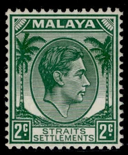 MALAYSIA - Straits Settlements GVI SG293, 2c green, M MINT. Cat £60.