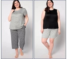 MUK LUKS Cloud Short, Capri, Tee,  Tank PJ Set Classic Black Tall M A640312