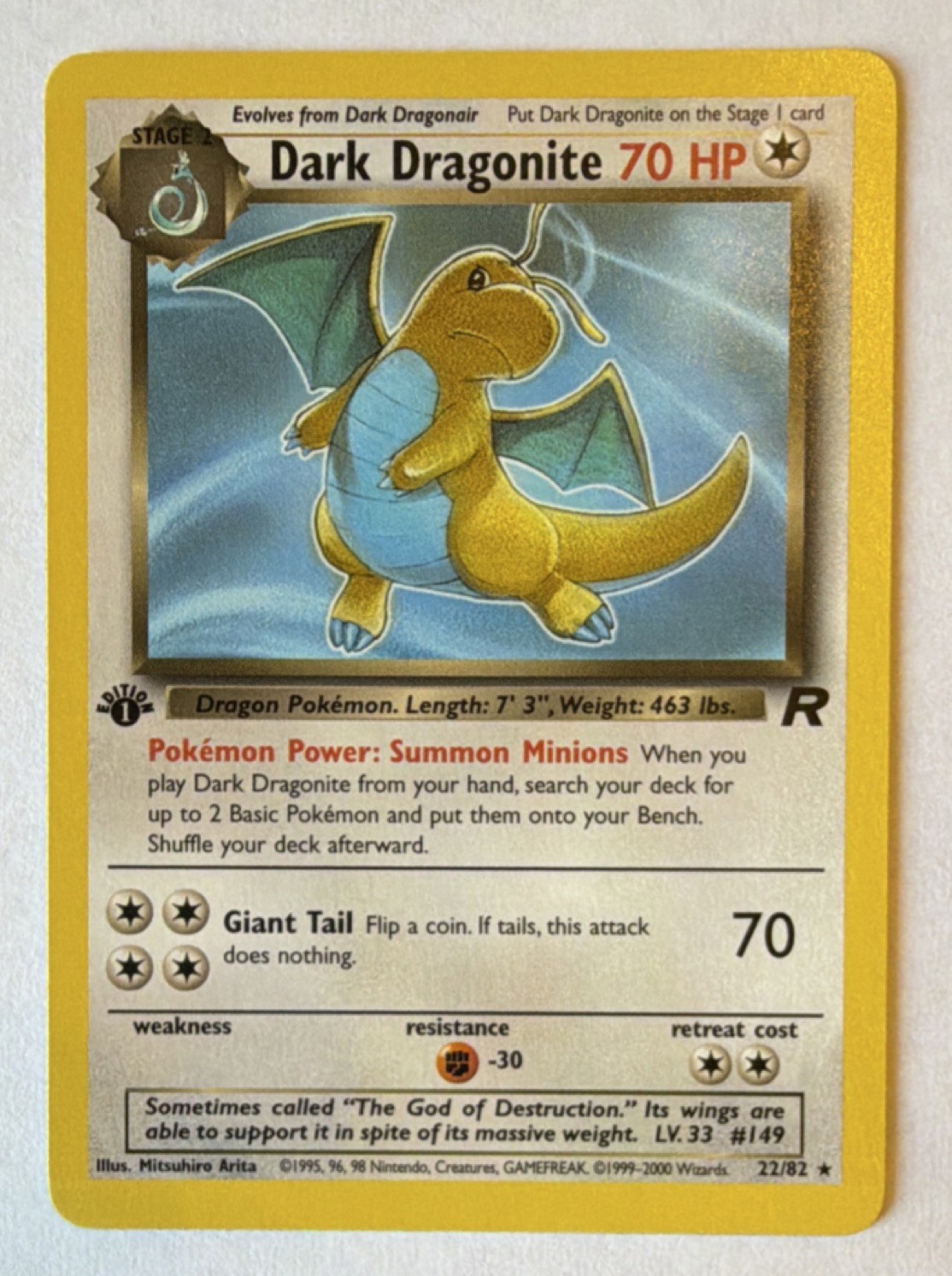 Dark Dragonite 22/82 Rare - Team Rocket - First Edition NM - Pokémon WOTC