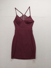 City Triangles Women Mini Dress 5 Burgundy Bodycon Sleeveless Lace Back Elegant