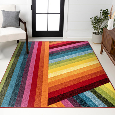 Jonathan Y Retro Rainbow Stripe Multi Indoor Area Rug 5X8 Contemporary Casual