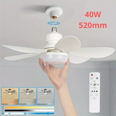 40W Steckdosenventilator Leuchte 21,5'' Deckenventilator E27 Schraube LED Fernbedienung Schlafzimmer Bad