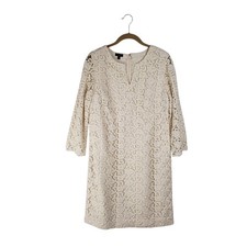 Talbots Trellis Lace Ivory Crochet Lace Knee Length Shift Dress Womens 10P