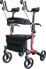 Upright Walker, Stand Up Walker w/Seat, Foldable 4 Wheel Rolling Walker, Red