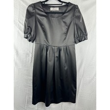 Vintage-Inspired Black Satin Puff Sleeve Dress OU REAL – Women's Size Large