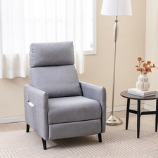 Push Back Recliner Chair Linen Fabric Reclining Armchair w/ Adjustable Backrest