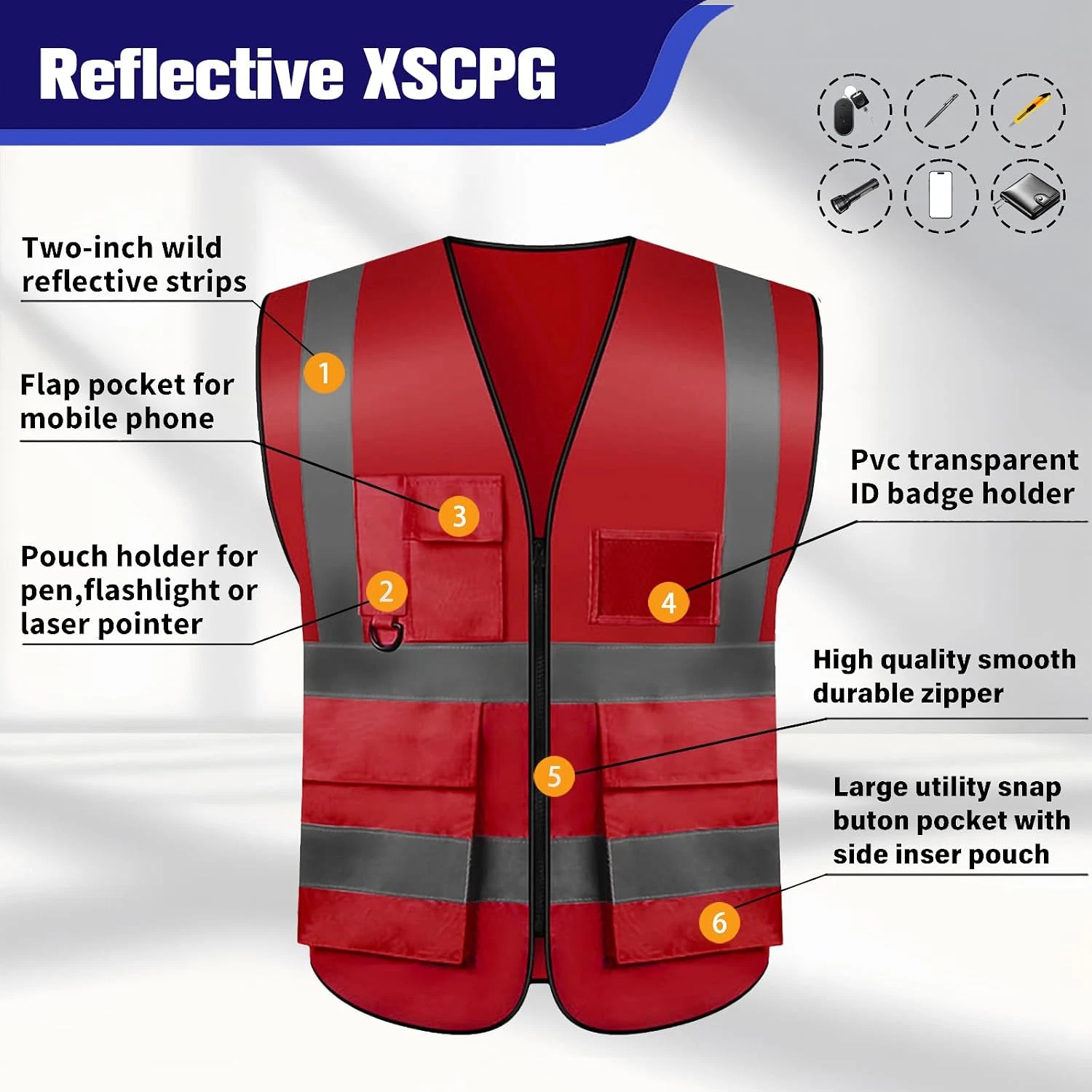 Safety Vests 20 Pack,Hi Vis Construction Vest with 5 Pockets image 4