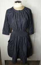 Adrianna Papell Women's 6 Chambray Fit & Flare Smocked Dress 3/4 Sleeve Pockets