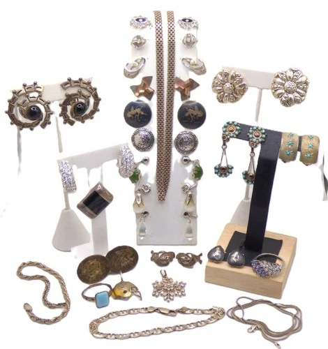 💖 Vintage 925 Sterling Silver Israel 17 Pr Clip Earrings Chains Wearable 182g