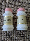 Vintage Milk Glass Salt Pepper Shakers Pink Lids