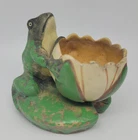 Weller Art Pottery Frog on Lily Pad Lotus Vase Bowl Chipped Read