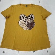 Shein Yellow Triple Heart Graphic Short Sleeve T Shirt Women's Size Medium