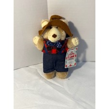 Vintage 1986 Wendy's Furskins Bears Happy Holidays Plush Toy Red Plaid Outfit
