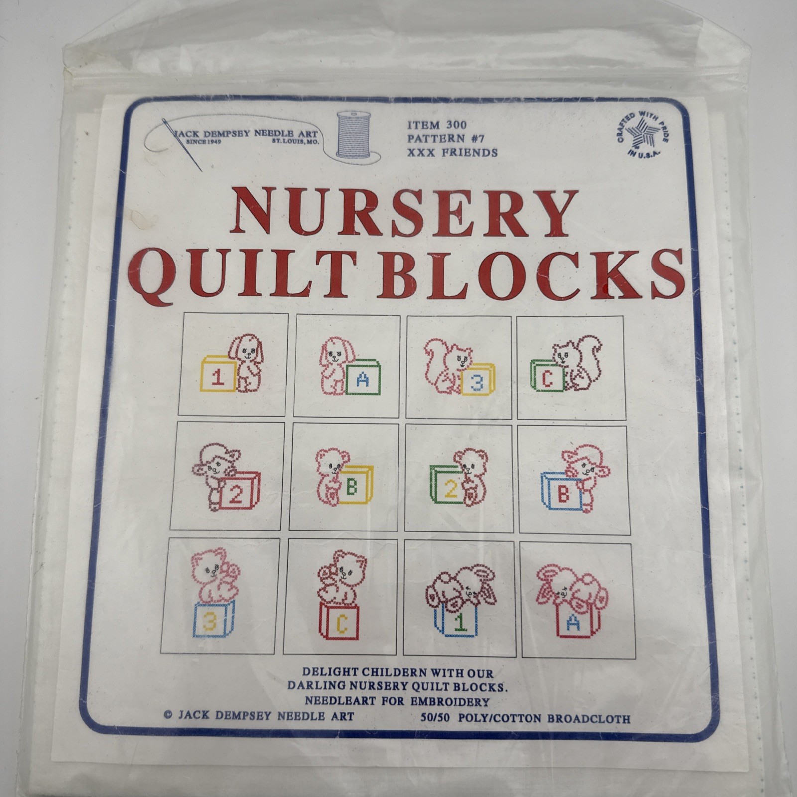 Vtg Jack Dempsey Stamped Nursery Quilt Blocks #7 Cross Stitc