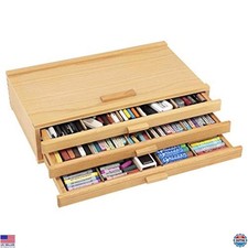 Creative Mark Pastel Storage Box, 3 Drawer Wood Box with Foam Lining, Sturdy and
