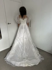 Vintage 1980s-90s Satin Lace Puff Sleeve Ball gown Wedding Dress - Japan Sz 10