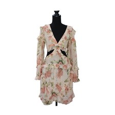 Floral Cutout Lace Up Back Dress Ruffle Sheer Fairycore Coquette Festival Medium