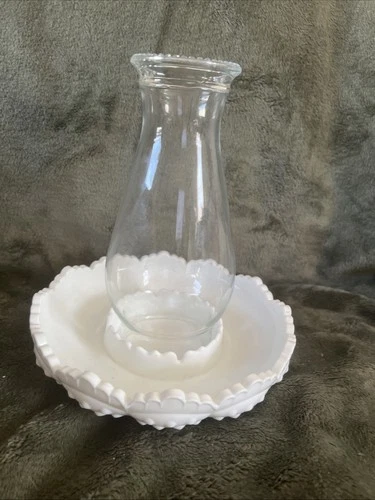 Vintage Fenton Hobnail Milk Glass Hurricane Lamp F6