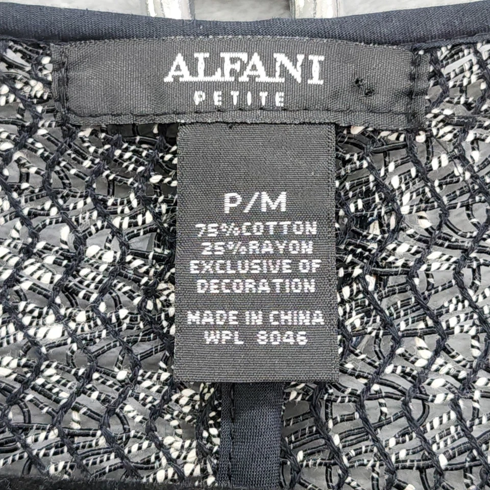 Suéter Alfani Mujer P/M Negro Blanco Tejido Frente Abierto Manga Larga Cárdigan Foto 3 de 4