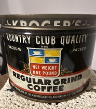 VINTAGE KROGER 1# KEYWIND COFFEE TIN CAN COOL GRAPHICS