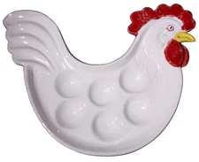 Hand Painted Art Pottery Made In Italy White Rooster Deviled Egg Platter
