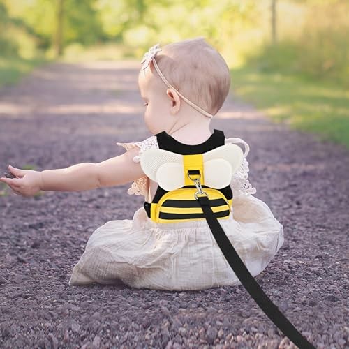  Toddler Harness Leash + Anti Lost Wrist Link, Cute Bee Kids Harness Backpack 