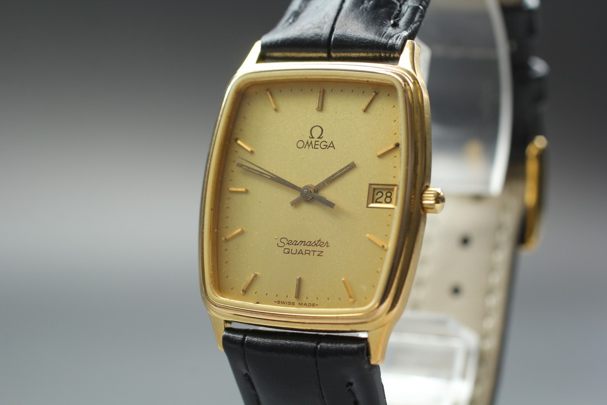 Vintage 1990 Omega Seamaster Gold Dial Tonneau Quartz Watch Cal
