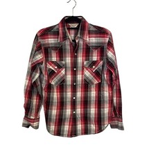 Vintage 90s Men's Levi's Western Plaid Pearl Snap Button-Up Collared Shirt Sz M