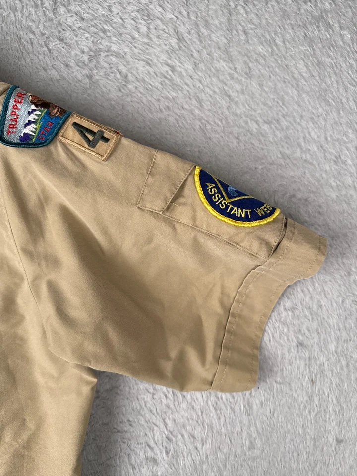 Boy Scouts of America Shirt Adult Small Beige Short Sleeve Cotton Blend Trapper - Image 2 of 4