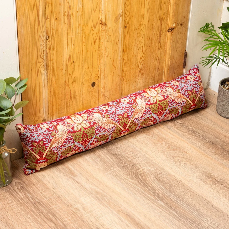 William Morris Strawberry Thief Tapestry Draught Excluder in Red. 90cm x 20cm - Image 3 of 4